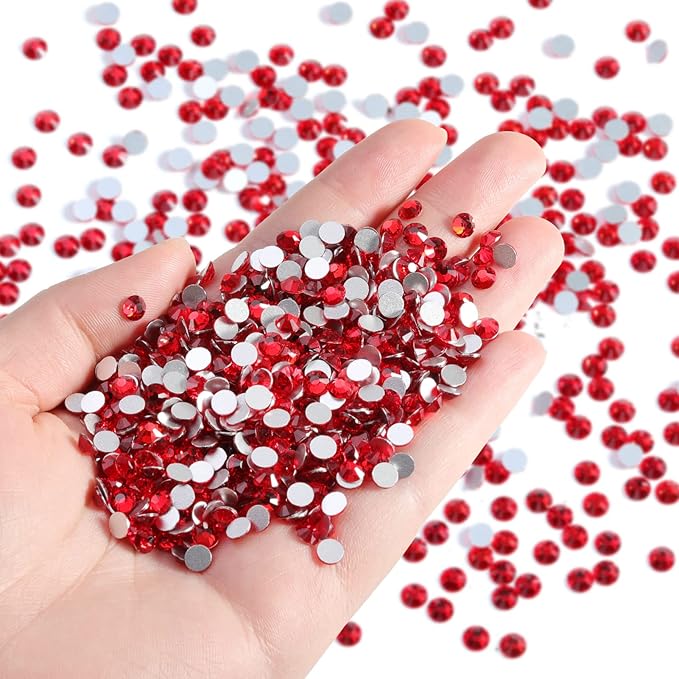 Beadsland Flatback Rhinestones Bulk,14400pcs Red Rhinestones for Nails Crafts Clothes DIY Decoration, Siam, SS12,3.0-3.2mm