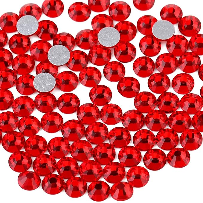 beadsland 288 Piece Flat Back Crystal Rhinestones Round Gems, 1.3mm-8.6mm, Light Siam (SS30(6.3-6.5mm))