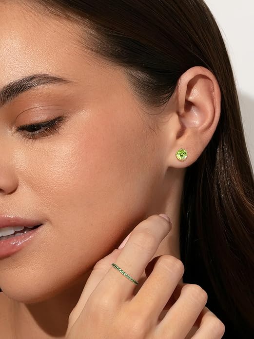 Wyyxl Peridot Earrings 14K Gold Plated Sterling Silver August Birthstone Earrings for Men Women Hypoallergenic Round Cut 1-6 Carat Peridot Jewelry Party Everyday Wear