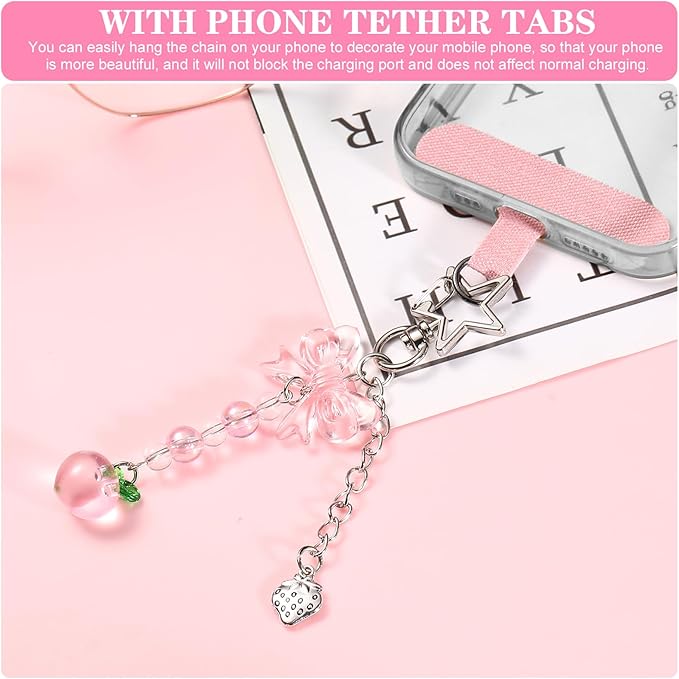 4 PCS Y2K Keychain Cute Keychain Accessories Y2K Phone Charms With Tether Tab Aesthetic Keychains