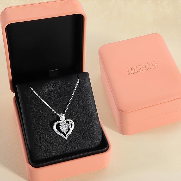 1.2CT Rose Heart Necklace Option of Moissanite or Lab-Grown Sapphire Ruby Emerald&More Necklace for Women Birthstone Girlfriend Necklace S925 Sterling Silver 18K White/Rose Gold Plated D Color VVS1 Gift for Wife Mother Daughter for Birthday Anniversary...