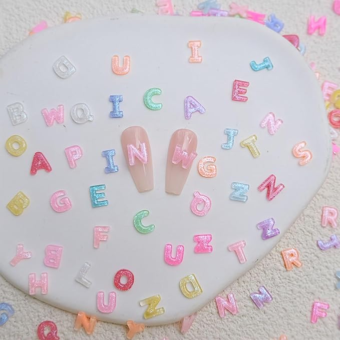 300 Pcs Letter Nail Art Charms, CYHYII 3D Mixed Candy Colorful Letter Resin Nail Rhinestones Shiny Glitter Nail Gems DIY Manicure Nail Decoration Accessories for Women Girls