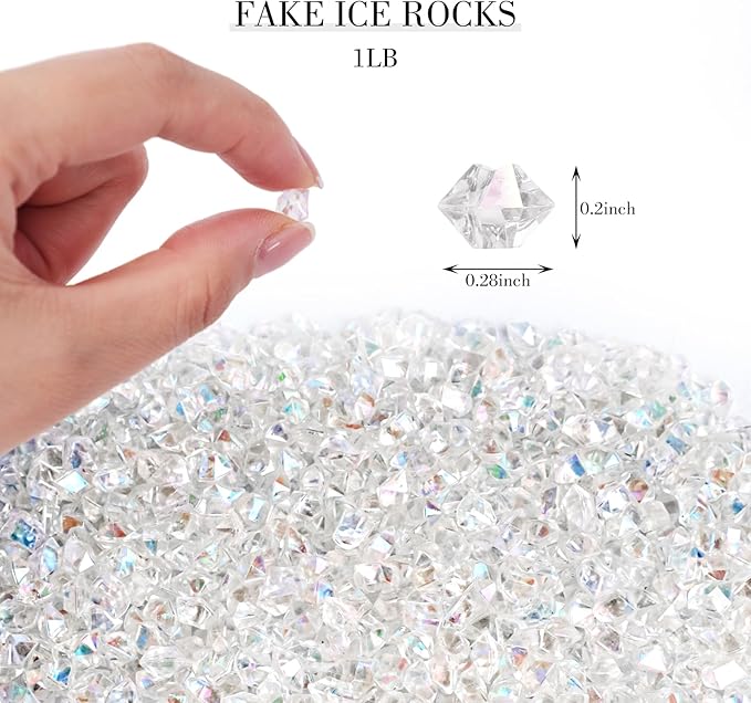 DomeStar 4200PCS Clear Fake Ice, Iridescent Acrylic Fake Diamonds, Vase Fillers, Crushed Ice Rocks Plastic Gems for Centerpiece Fish Tank Table Scatter Photography Props Display Decoration