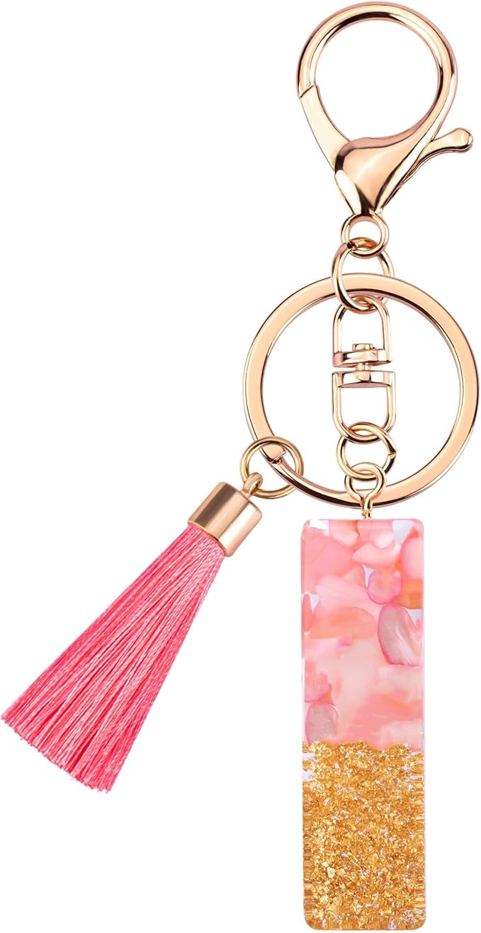 Suweibuke Cute Pink Key Chains for Women Girls, Initial Letter Keychains with Tassel, Charms for Key Purse Handbags Backpacks