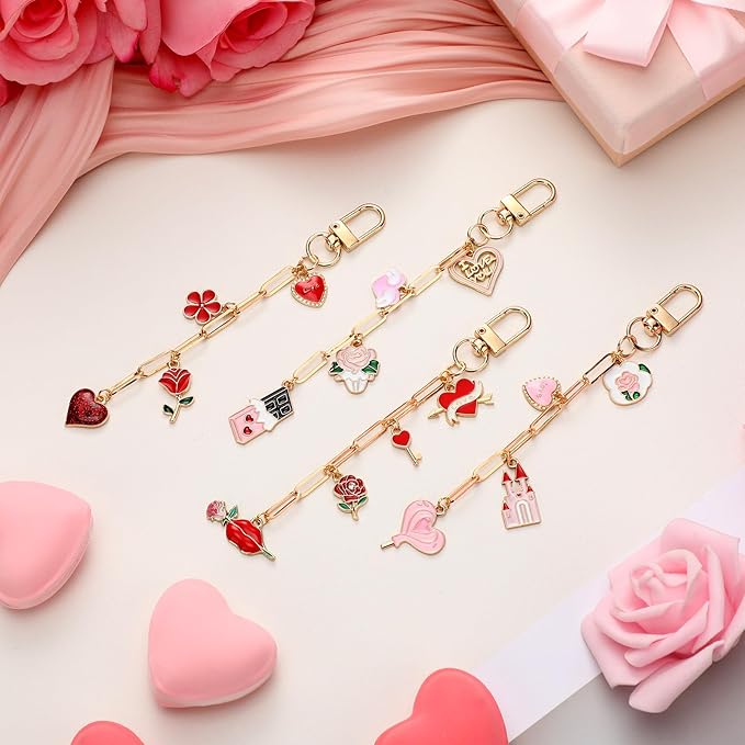 Tondiamo 286 Pieces Galentines Day Keychain Making Kit Gift Valentine's Day DIY Craft Red Pink Heart Love Bag Charms for Keychain Jewelry Making for Friends Women Adults