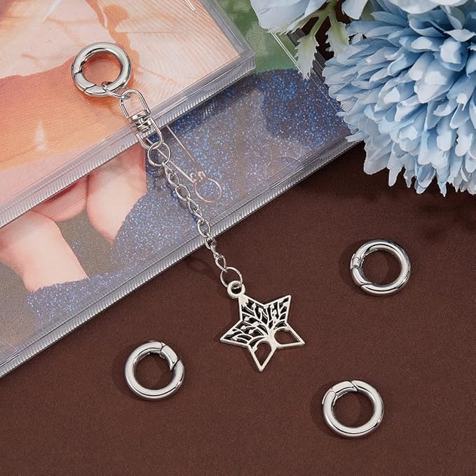 UNICRAFTALE 4pcs Stainless Steel Spring Gate Rings 15mm Inner O Rings Keychain Ring Round Gate Round Clips Snap Hooks Spring Keyring Buckle Clasps for Bag Purse Shoulder Strap Key Chains