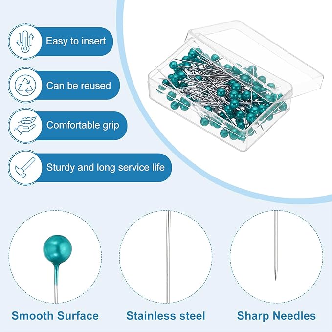 PATIKIL Sewing Pins, 600 Pcs 1.5 Inch Straight Pin with Plastic Pearlized Ball Head for Fabric, Decorative, Jewelry DIY, Craft and Sewing Project, Peacock Blue