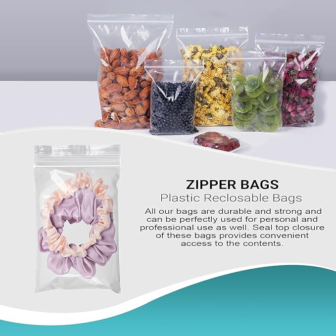 APQ Clear Plastic Reclosable Zipper Bag, 3 x 4 Inches. Pack of 1000 Reclosable Plastic Bags with Zipper Closure. 2 Mil Plastic Jewelry Bags. Waterproof Zip Bags for Industrial Use
