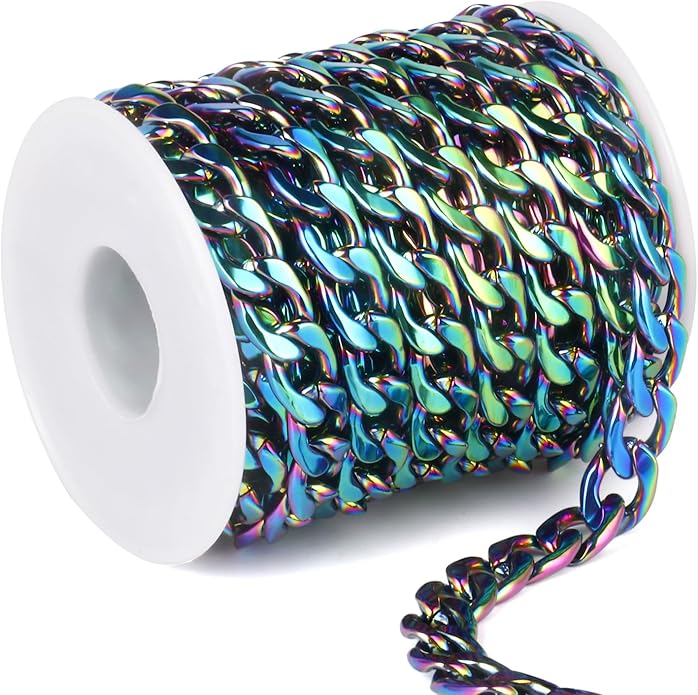 16.5 Ft Stainless Steel Curb Chains, 5mm 6mm 7mm 9mm Cuban Chain Roll Bulk for Jewelry Making