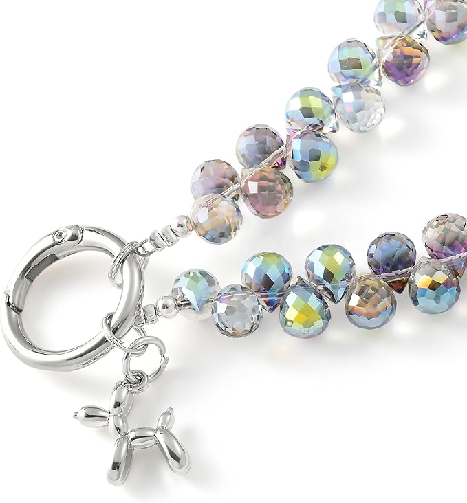 Crystal Phone Wrist Strap Phone Charm Chain Keychain Beaded Cellphone Lanyard with Tether Tab Hands-Free Wristlet Bracelet Wrist Grip Strap for Women, D-Dark Purple