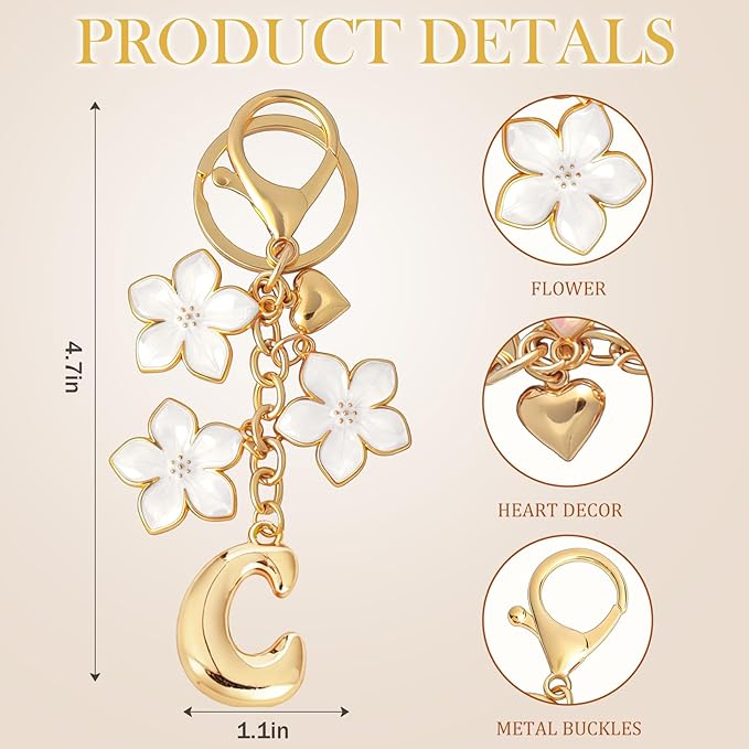 Snycler Bubble Initial Keychain Graceful Flower for bags car remote–A-Z Letter Charms for Women