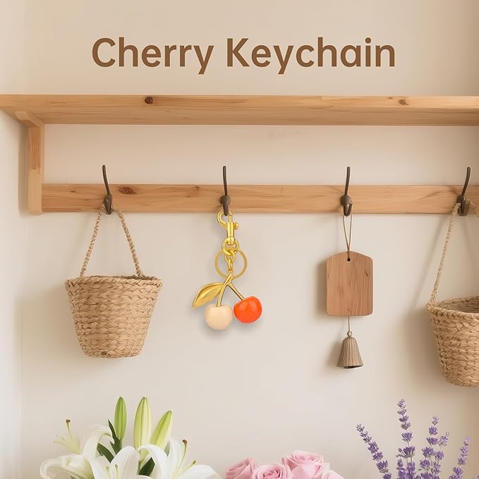 cherry bag charm, cute keychain cherry purse charms for handbags, bag accessories, gifts for women.