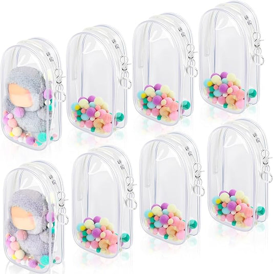8 Pcs Clear Figure Display Bag, Portable Figures Storage Bag with Keychain, Pouch Blind Box Single Zipper Closure Collectibles Case Keychain for Mini Plushies, Dolls (Clear)