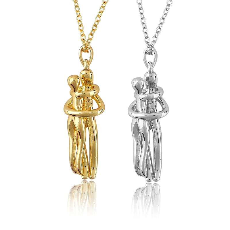 Eternal Hug, Cuddling Couple, Hug Me Couples, Lovers Charm Pendant Necklace, Anniversary, Birthday Women Jewelry, Hypoallergenic Combo Chain 18 inch, Ready to Gift (Pack of 2)