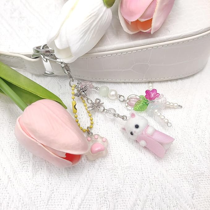 Cute Pink Keychain,Fuzzy Cat Keychain Aesthetic Y2K KeychainStylish KeychainsAccessories