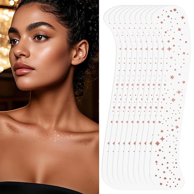 YGQQOY Glitter Speckles for Body,Makeup Patches, Sparkle Rose Gold Glitter Freckles for Hallowmas Christmas,10pcs