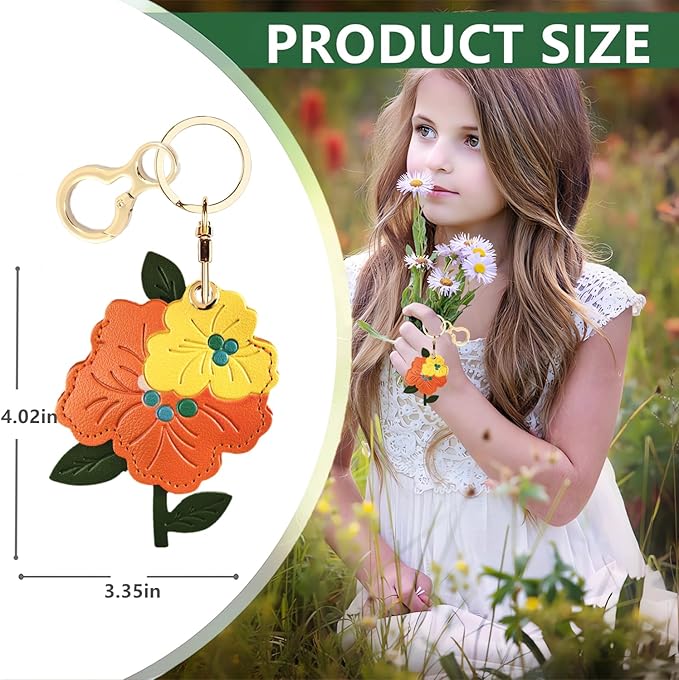 Leather Keychain Holder Case Compatible with AirTag,Cute Protective Apple Air Tag Cover with Keychain Ring,Anti-Scratch Finder GPS Tracker Case for Wallet Keys,bag,pets(Red Peach Blossom)