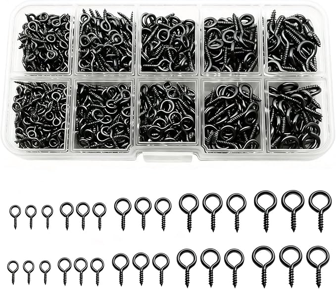 Black 1000 Pcs Small Screw Eye Pins Jewelry Making Eyelets Hook Kits for Craft 5 Sizes (4x8mm,5x10mm,6x12mm,7x14mm,8x16mm)