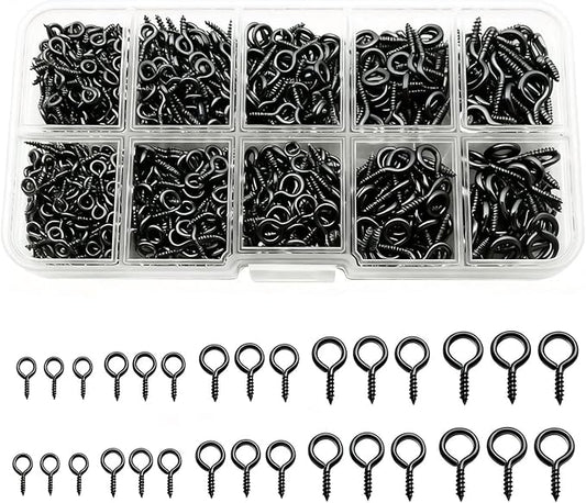 Black 1000 Pcs Small Screw Eye Pins Jewelry Making Eyelets Hook Kits for Craft 5 Sizes (4x8mm,5x10mm,6x12mm,7x14mm,8x16mm)