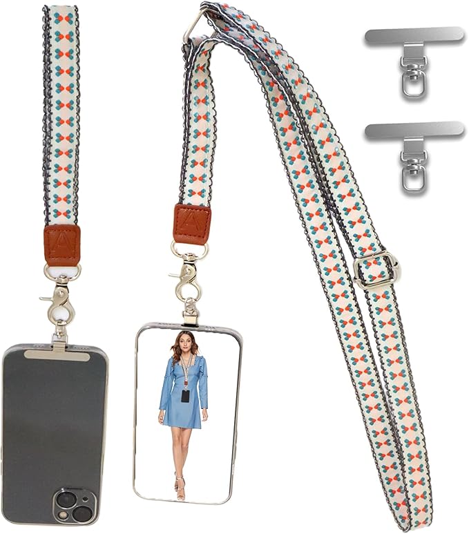 LEMEDE Wrist Keychain and Adjustable Phone Lanyard, Silver Hook Phone Crossbody Strap with 360° Rotating Phone Pads