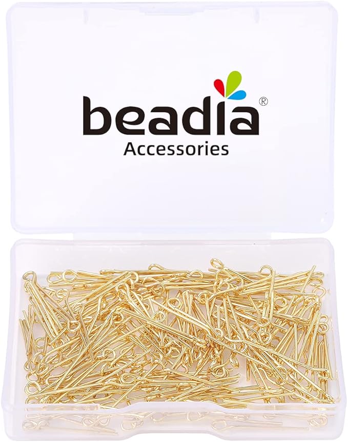 14K Gold Plated Open Eye Pins Non Tarnish 20mm 200pcs for Jewelry Making Findings