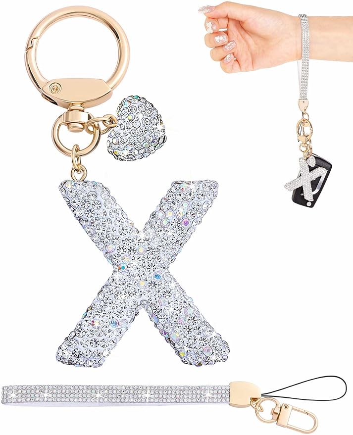 Initial Keychain for Women Girls,Bling Letter Key chain Initial with Heart,Pink Keychain Charms for Backpack Handbag
