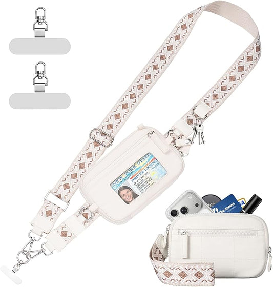 Clip and Go Strap for Phone with Wallet Crossbody Phone Lanyard with Anti-Theft Zipper Pouch Detachable Quilted Wrist Wallet with RFID and ID Window for Daily Travel. Apricot Large