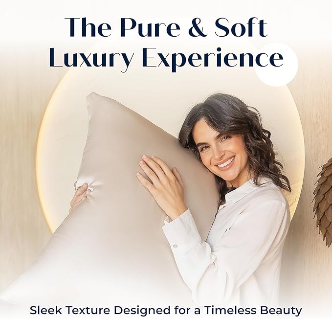 Moonaé Mulberry Silk Pillowcase – Pure Silk Pillow Cover for Healthier Hair & Smoother Skin – Soft, Breathable and Temperature-Regulating, Luxurious Silk Case Colors Beige-Q