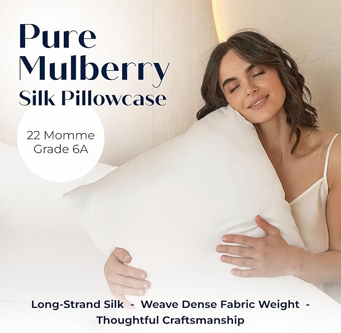 Moonaé Mulberry Silk Pillowcase – Pure Silk Pillow Cover for Healthier Hair & Smoother Skin – Soft, Breathable and Temperature-Regulating, Luxurious Silk Case Colors White-S