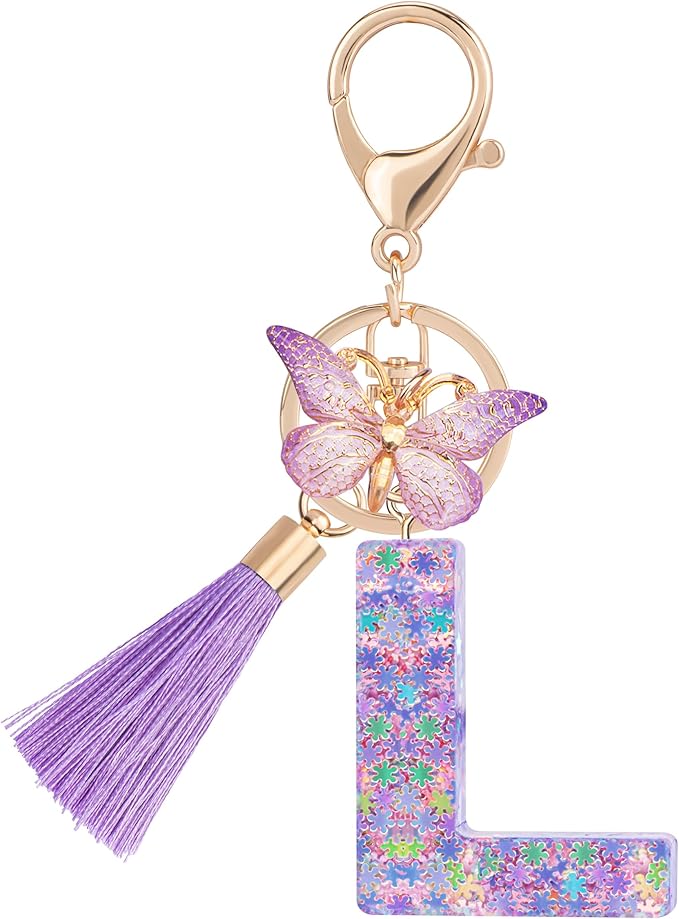 Suweibuke Cute Pink Key Chains for Women Girls, Initial Letter Keychains with Tassel, Charms for Key Purse Handbags Backpacks