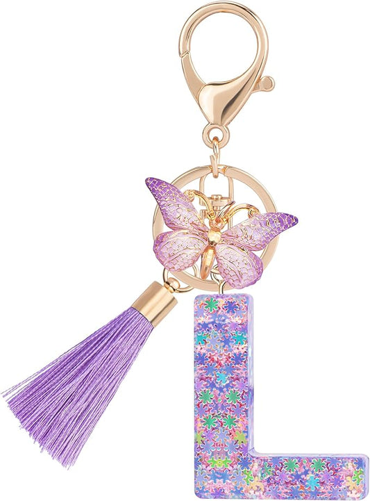 Suweibuke Cute Pink Key Chains for Women Girls, Initial Letter Keychains with Tassel, Charms for Key Purse Handbags Backpacks