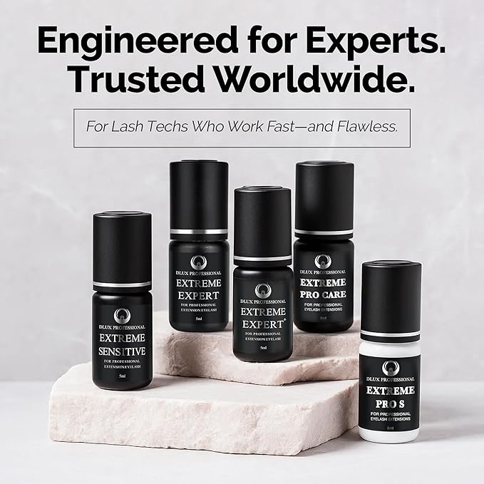 DLUX PROFESSIONAL Eyelash Extension Glue for Professionals - 8 Weeks Retention, 1 Sec Drying Time, Latex Free Semi Permanent Individual & Volume Lash Extension Glue Black