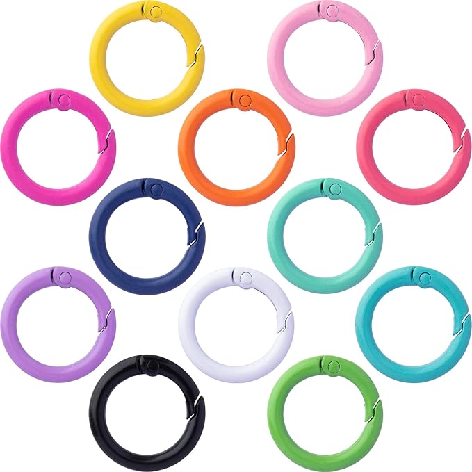 HINZIC 24Pcs 24mm Metal Spring O Rings, Round Colorful Carabiner Snap Clip Trigger Buckles DIY Accessories for Keyrings Bag Purse Handbag Keychain Lanyard