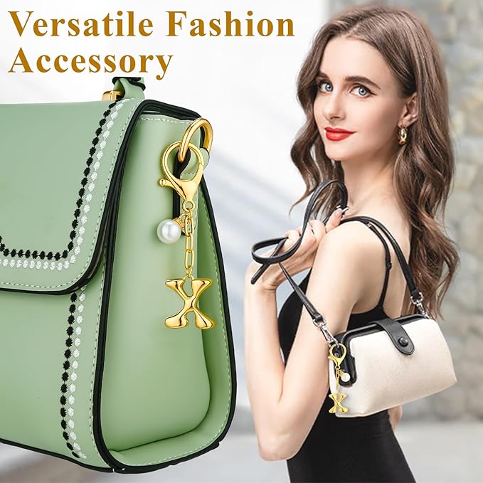 VICKHU Gold Plated Bubble Initial Letter Cute Keychain for Women Car Key Purse Decorative Keyring Handbag Charms Fashion
