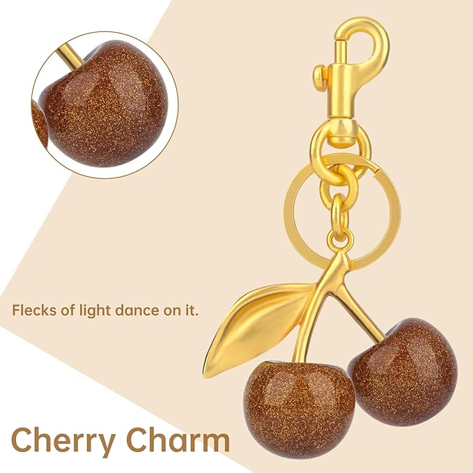 cherry bag charm, cute keychain cherry purse charms for handbags, bag accessories, gifts for women.