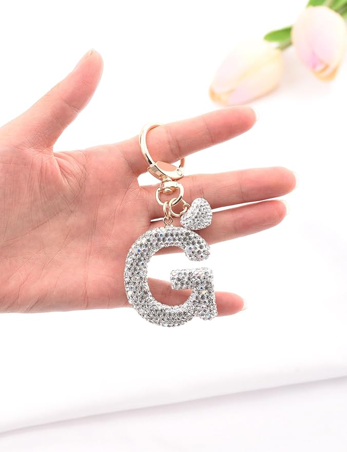 Initial Keychain for Women Girls,Bling Letter Key chain Initial with Heart,Pink Keychain Charms for Backpack Handbag