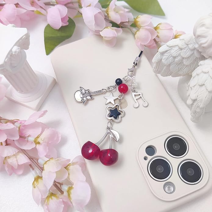 1-4PCS Cute Phone Charms Aesthetic Y2K Cell Phone Charms Strap Pink Strawberry Butterfly Star PhoneCharm Y2K Accessories for Bag Keychain Airpods Camera Pendants Decor