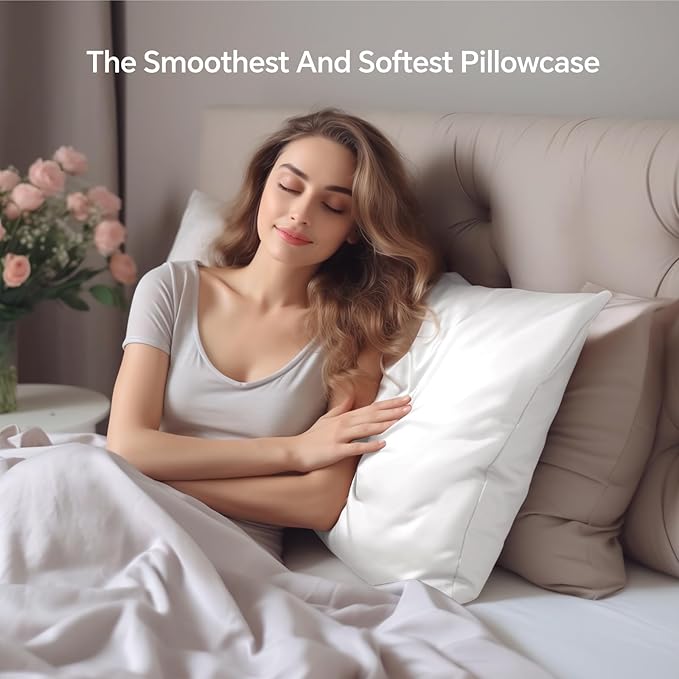 INFIIXSO Mulberry Silk Pillow Cases King Size Set of 2, Silk Pillowcase with Hidden Zipper 20"x36", Extraordinary Smooth and Soft Pillow Case for Hair and Skin(White, 2 Pack)