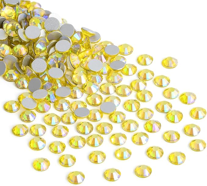 Jollin Glue Fix Crystal Flatback Rhinestones Glass Diamantes Gems for Nail Art Crafts Decorations Clothes Shoes 4.0mm (ss16 1440pcs, Lemon AB)