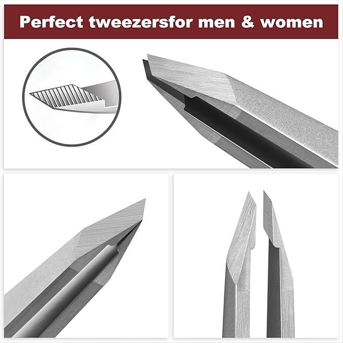 NILIYA Eyebrow Tweezers for Women Facial Hair, Precision Stainless Steel Slant Tweezers, Sharp Eyebrow Plucker for Remove Hair and Blackhead, With Travel Case