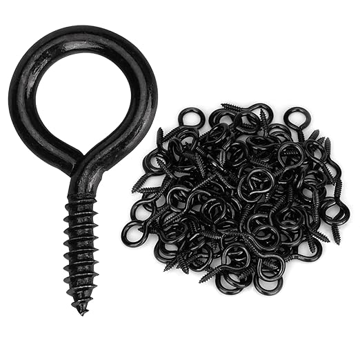 Aovchei Eye Screws, 120PCS 1.22 Inches Heavy Duty Metal Screw Hooks, Self Tapping Eye Bolts, Indoor & Outdoor for Hanging Artwork, Black