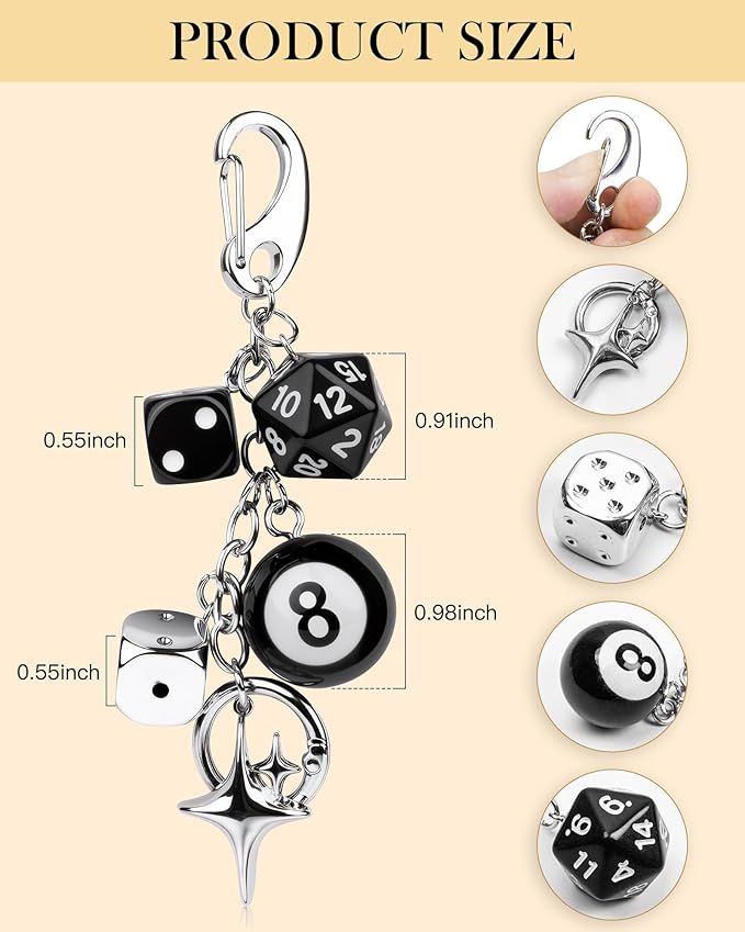 JIMYICLR Black 8 Ball Dice Bag Charm Keychain for Women Men Cute Purse Charms for Handbags Y2K Aesthetic Key Chain Accessories
