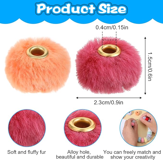 300 Pcs Fluffy Faux Fur Pom Pom Beads, 30 Colors Soft Fuzzy Craft Beads for DIY Jewelry, Keychains, Pens and Handicrafts Accessories