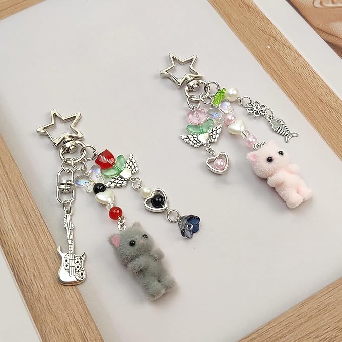 Cute Pink Keychain,Fuzzy Cat Keychain Aesthetic Y2K KeychainStylish KeychainsAccessories