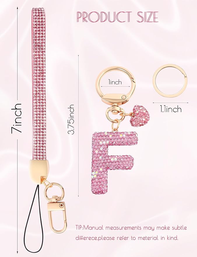 Initial Keychain for Women Girls,Bling Letter Key chain Initial with Heart,Pink Keychain Charms for Backpack Handbag
