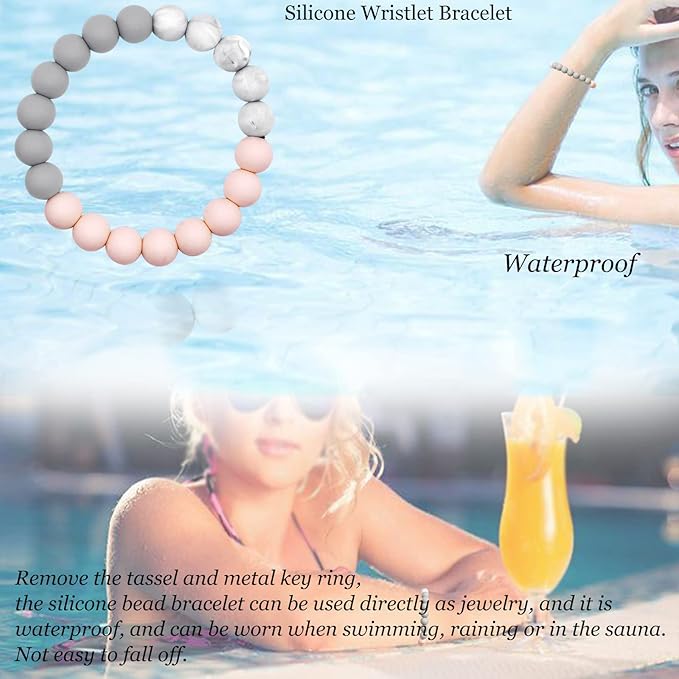 BIHRTC Key Ring Bracelet Car Keychain Holder Wristlet Silicone Women Beaded Bangle Chains