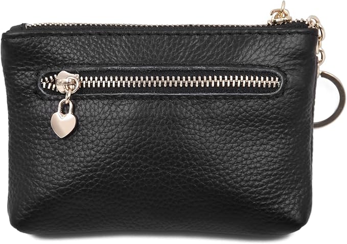 ZOOEASS Women Genuine Leather Zip Mini Coin Purse With Key Ring Triple Zipper Card Holder Wallet