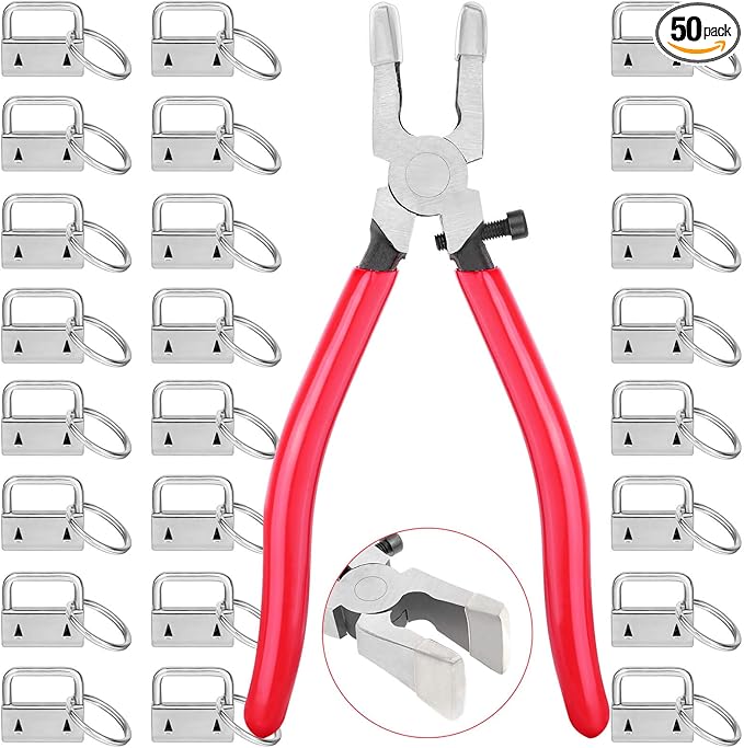 Key Fob Hardware Set, Shynek 50PCS Lanyard Key Fob Hardware 1 Inch with Key Fob Pliers Tool for Keychain and Wristlet Clamp Hardware Supplies