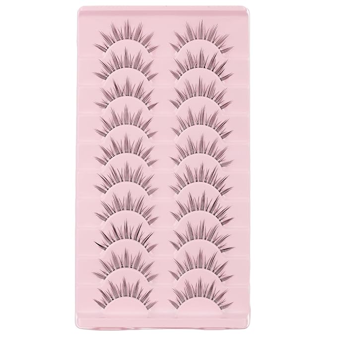 Manga Lashes Natural Look Japanese Anime Lashes Korean Asian Wispy Spiky Lashes with Clear Band Short Fake Eyelash 10 Pairs Pack by outopen