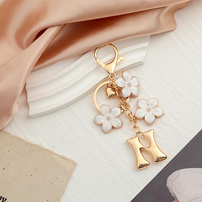 Snycler Bubble Initial Keychain Graceful Flower for bags car remote–A-Z Letter Charms for Women